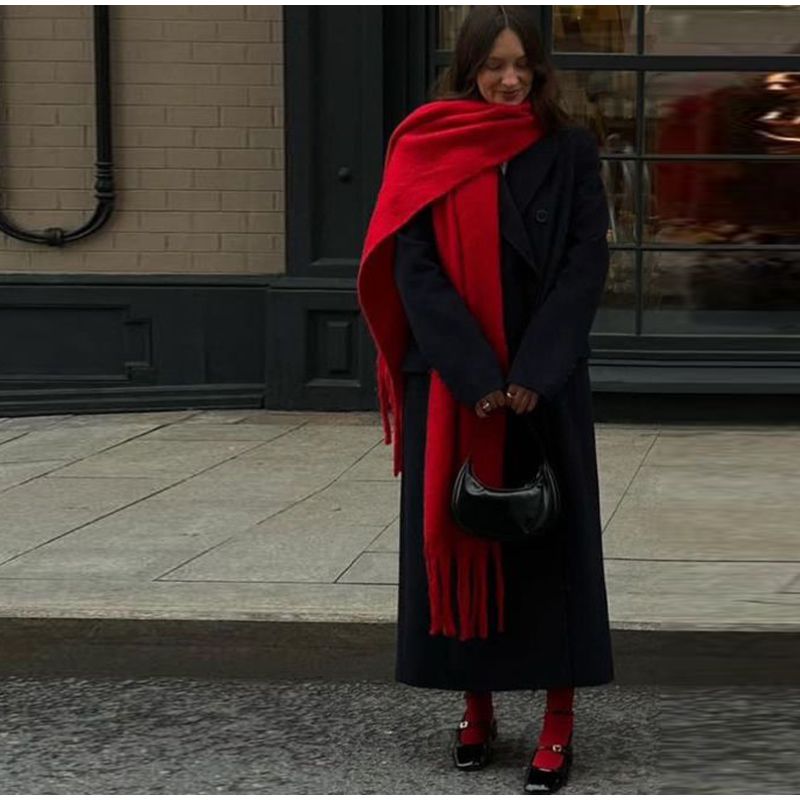 Écharpe de Noël longue en laine pour femmes, châle rond épais, écharpes chaudes et douces, rouge, vert, dernier style, automne, hiver, 2024