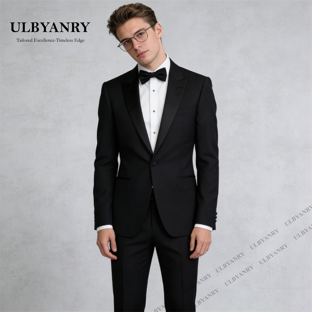 Costume de soirée classique noir ULBYANRY pour hommes, costume d'affaires 3 pièces coupe classique pour hommes, veste, pantalon et nœud papillon