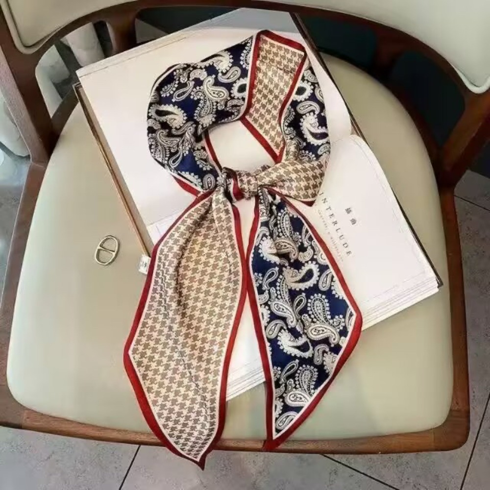 1 pièce de foulard en soie fin rayé double face de 145 cm, en satin, polyvalent et décoratif, pour femme, utilisable en plusieurs occasions.