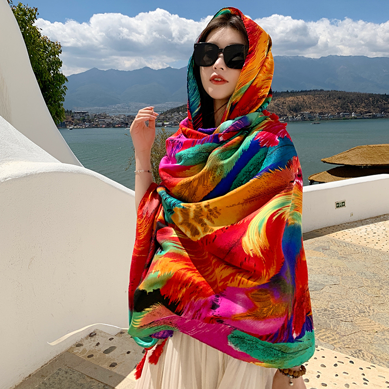 Mode femmes plage écharpe bohême fleur été Hijab châles et enveloppes femme Foulard Echarpe concepteur Pashmina Bandana 2023