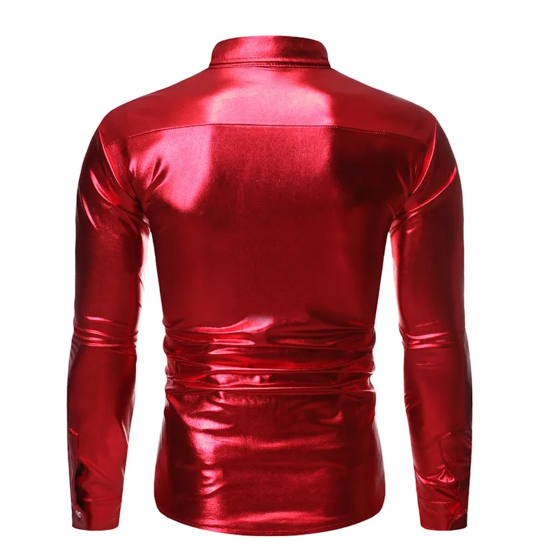 Chemises de luxe à paillettes métalliques rouges pour hommes, manches longues, chemise de fête Chang des années 70, costume de Noël et d'Halloween, nouveau, 2024