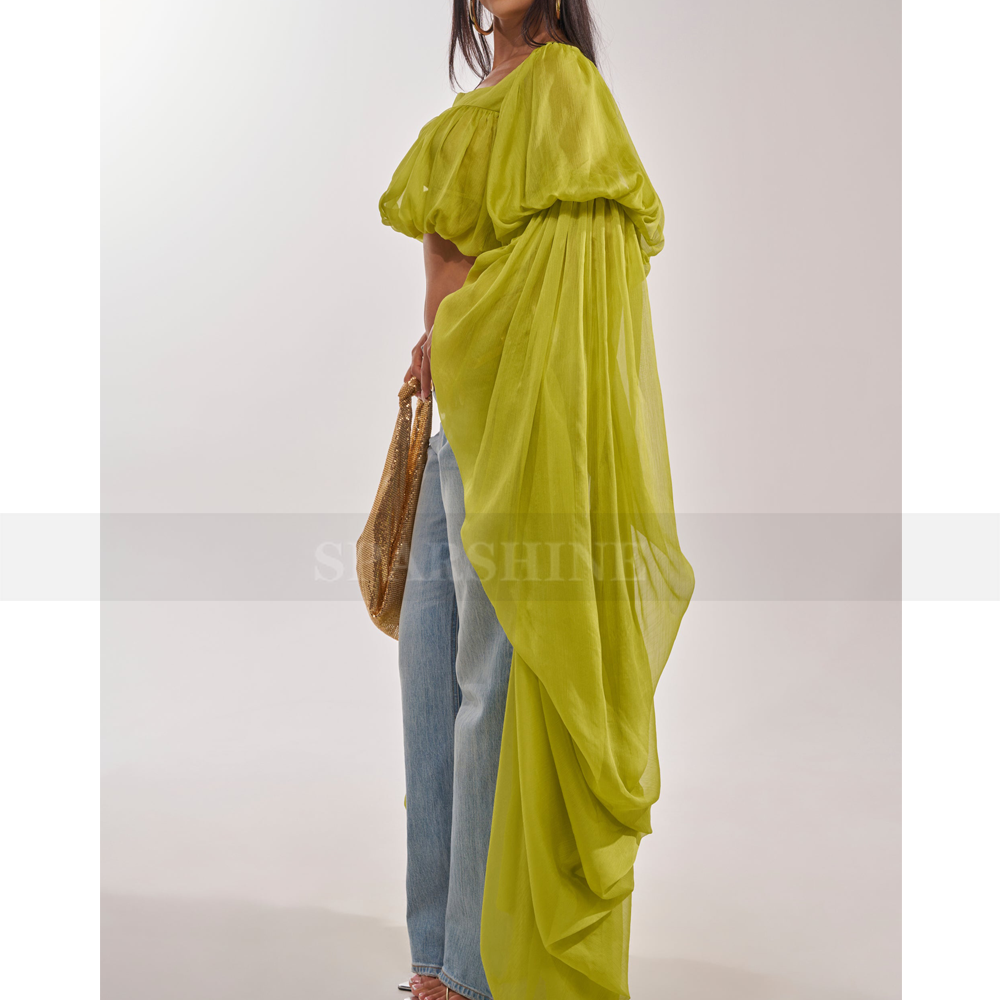 T-shirt élégant pour femmes, chemise ample à col carré et manches longues, tenue de mode féminine, streetwear, vêtements de soirée