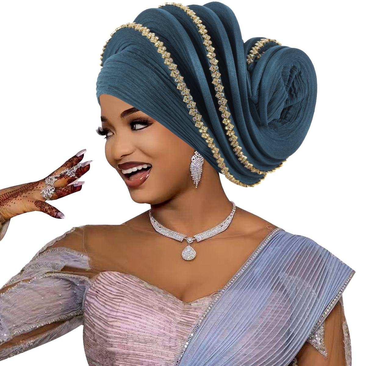 Turbans spirale de luxe en diamants pour femmes, foulards africains, bonnets turban pour femmes, coiffes nigérianes, Gele pour mariage et fête