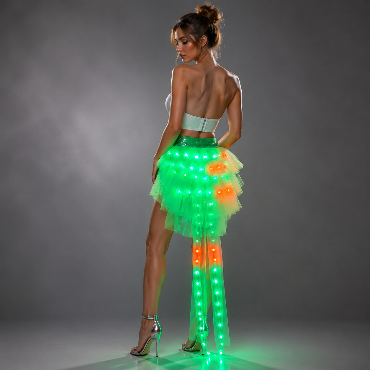 Jupe tutu lumineuse à LED pour femme, couleur unie, costume de danse pour fête, festival, spectacle sur scène