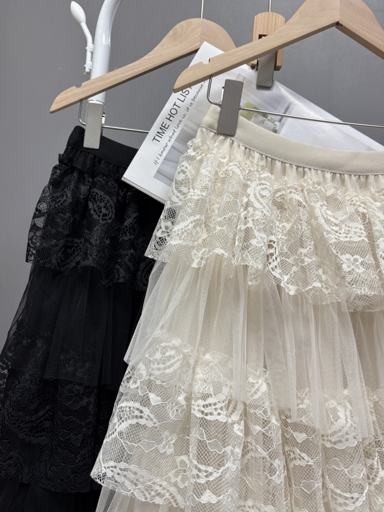 Maxi jupe longue femmes Crochet dentelle jupe 2025 Goth Lolita printemps été taille haute haut bas froncé à volants jupes plissées rok