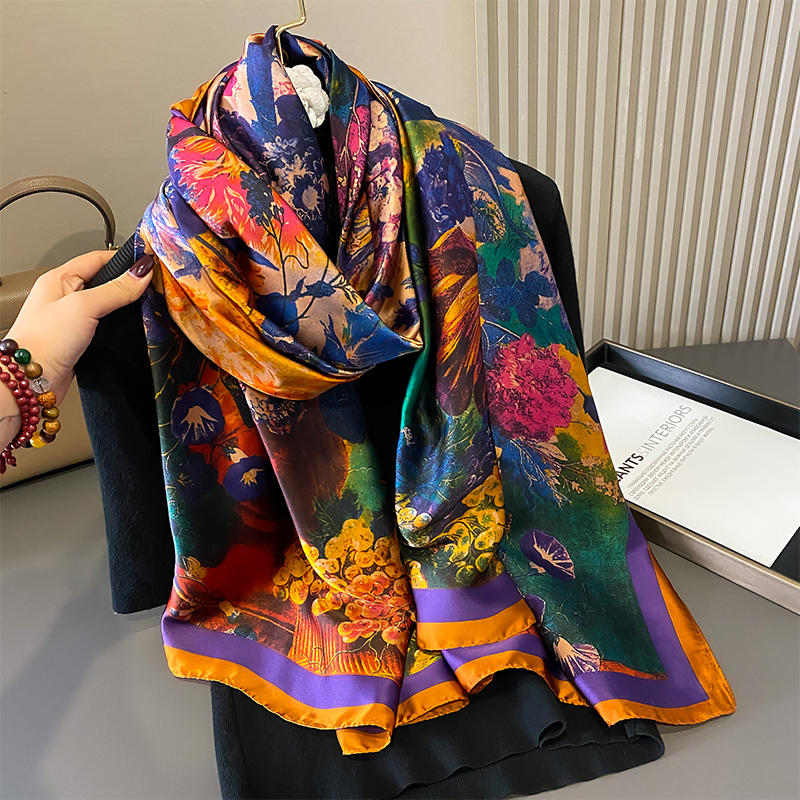 Design Satin soie châle Hijab écharpe femmes mode été crème solaire plage étole enveloppes Bufanda femme foulard Echarpe nouveau