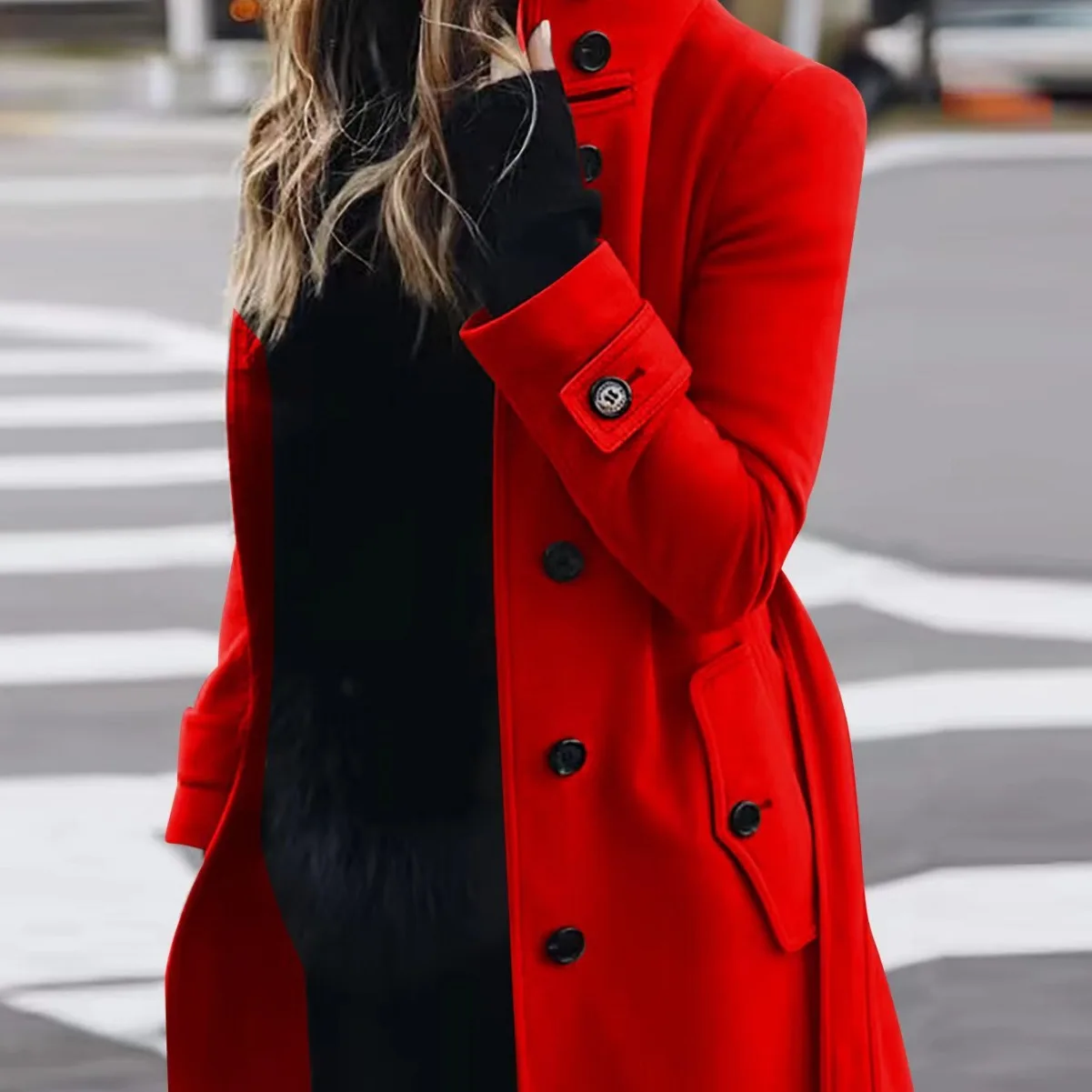 Femmes automne hiver laine manteau mélanges pardessus couleur unie bouton col roulé à manches longues décontracté mode hiver manteau régulier