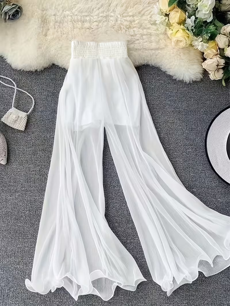 Pantalon large noir taille haute fluide et léger pour femme, grande taille, protection solaire, décontracté, idéal pour l'été