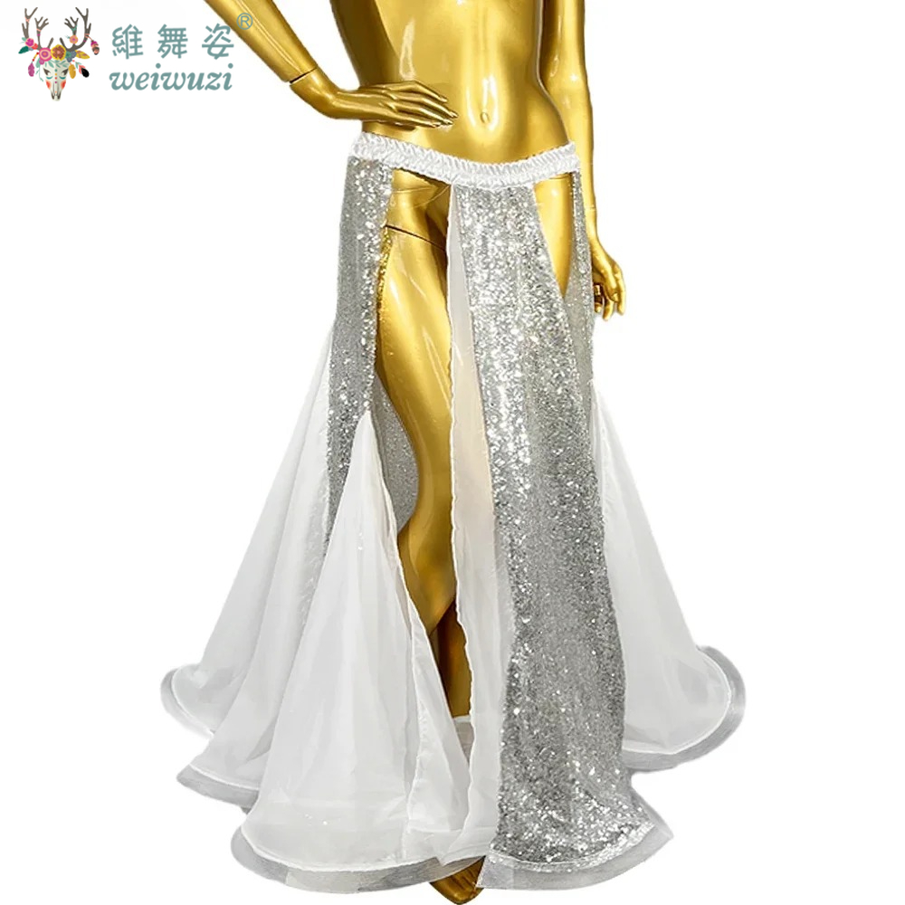 Jupe de costume Bellyylene à paillettes brillantes pour femmes et filles, jupe longue de danse du ventre, jupe de performance de fête, mode, nouveau