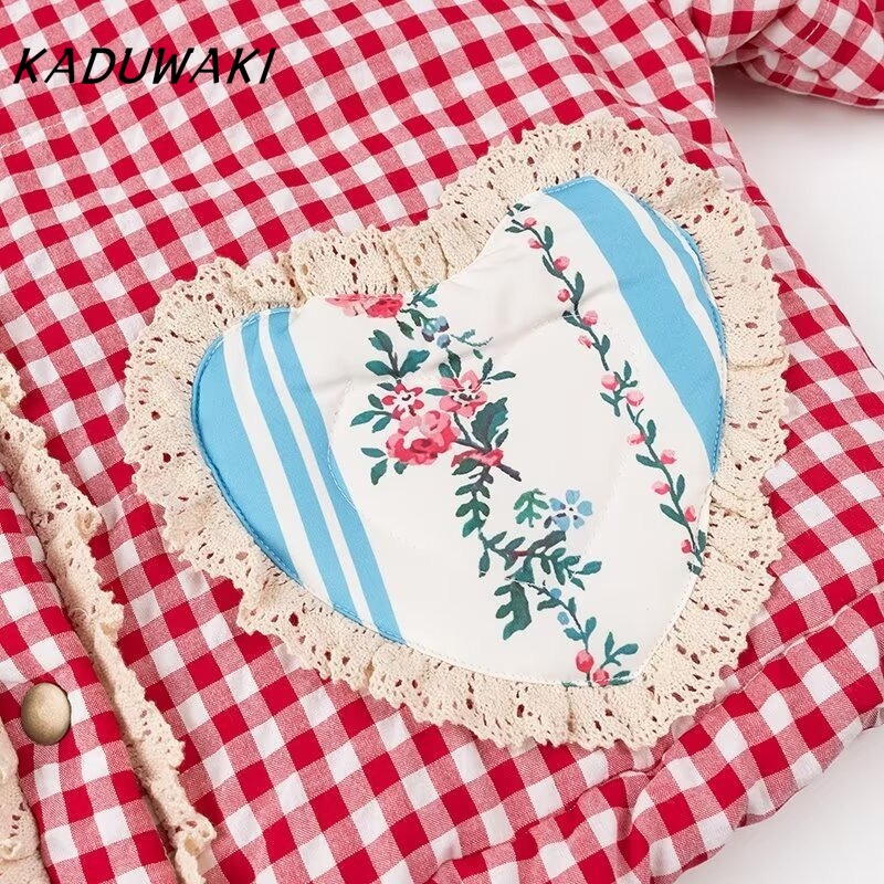 KADUWAKI-Parka coréenne adorable à motifs de cœur pour femme, veste matelassurera en coton matelassé à manches longues, vêtements féminins mignons, printemps