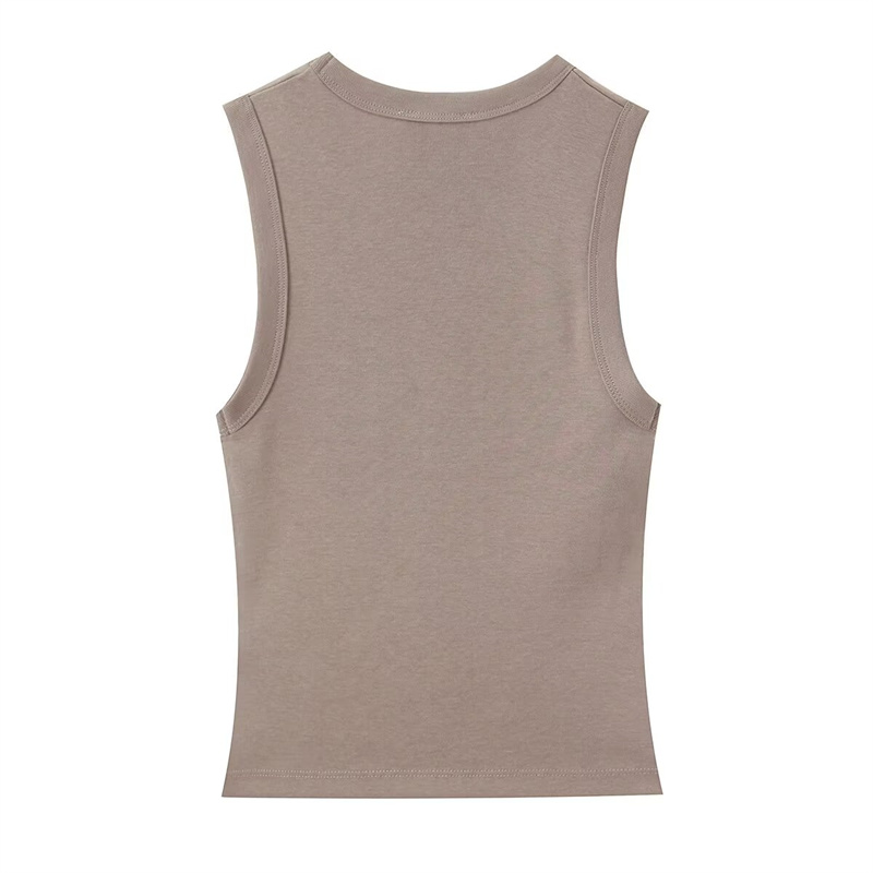T-shirt Femme 2026 Nouvelle Collection Été Couleur Unie Sans Manches Sexy Col V Simple Coupe Ajustée Chic Décontracté T-shirt Tendance High Street
