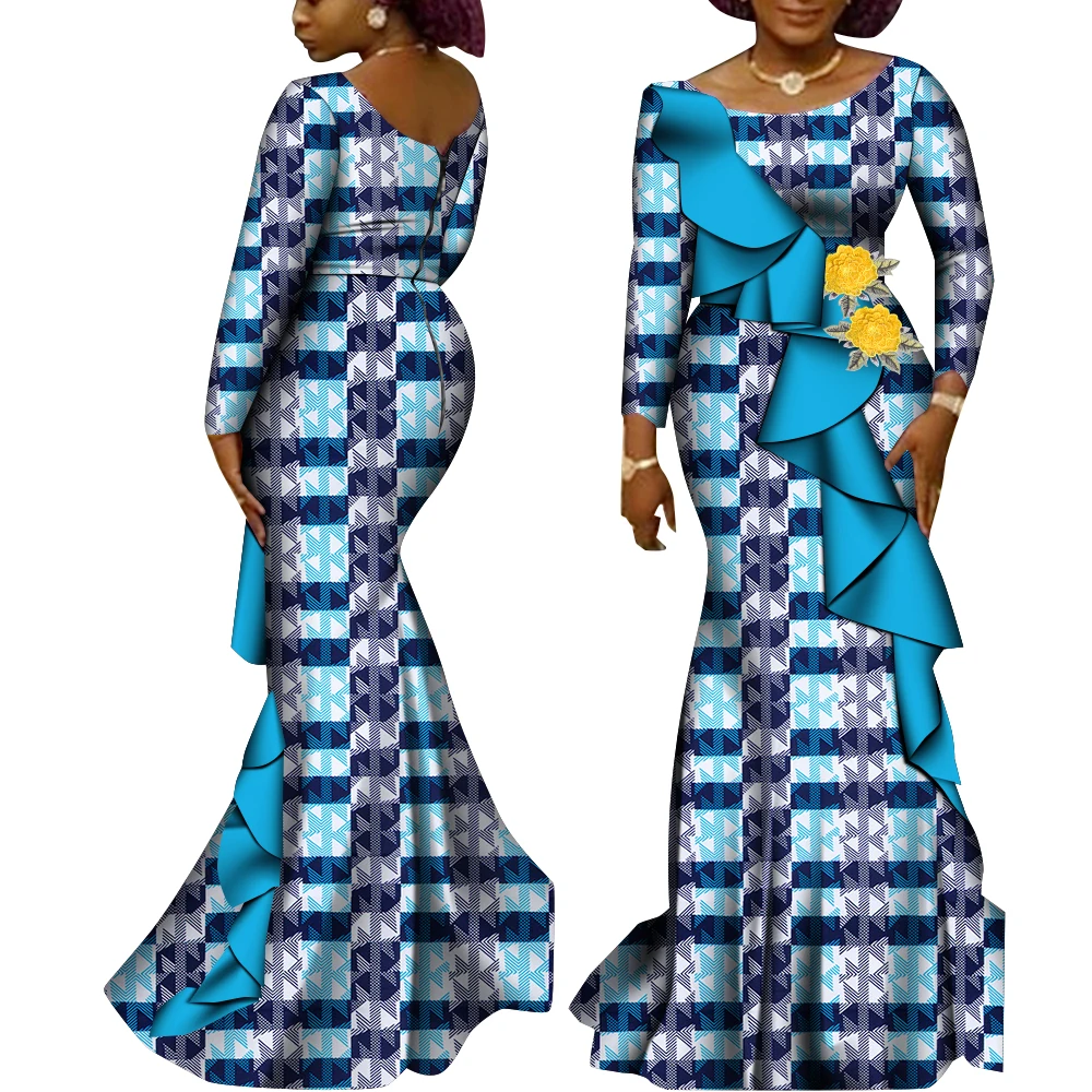 Robes africaines à manches longues pour femmes, en coton imprimé Ankara, vêtements africains pour vêtements de mariage, robes de soirée Dashiki WY9200
