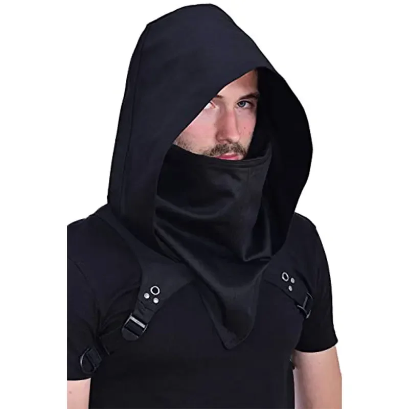 Cagoule col bénitier chapeau gothique Punk cyclisme en plein air hommes femmes Halloween Assassin Ninja mort Costume visage couverture masque écharpe accessoire