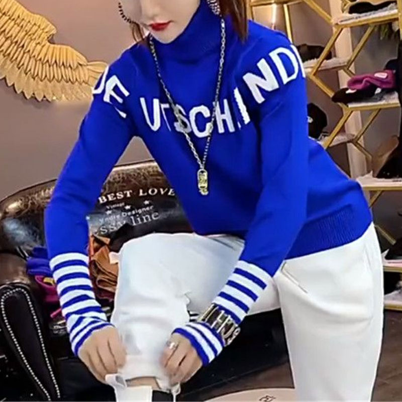 Pulls à col roulé rayés épissés pour femmes, pulls décontractés coréens, streetwear d'automne et d'hiver, vêtements pour femmes