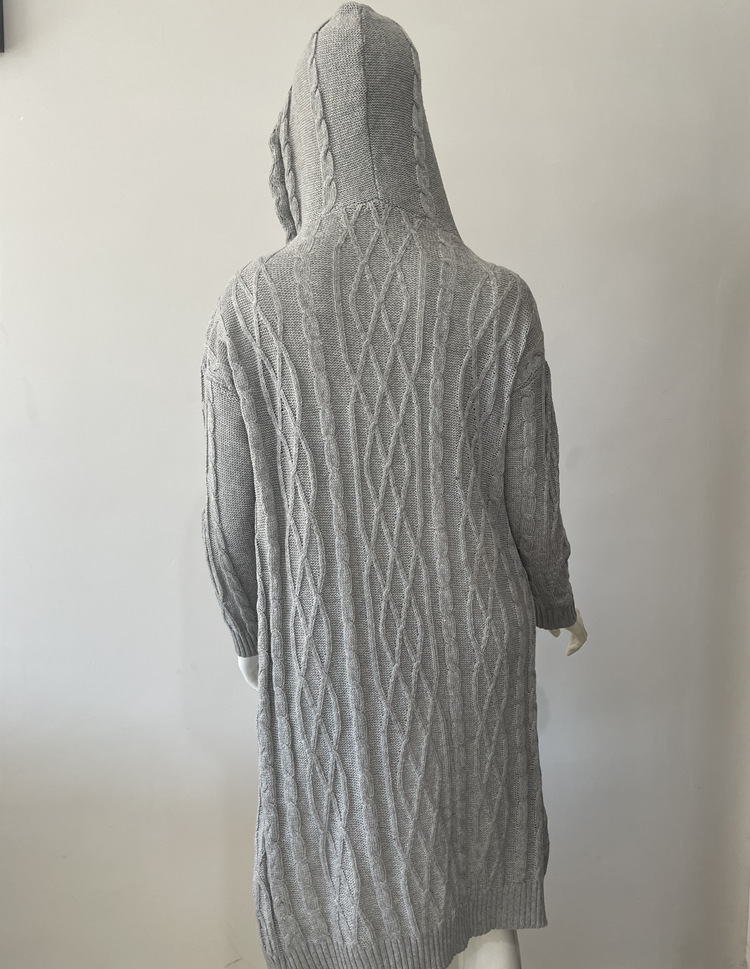 Cardigan à Capuche Tressé et Long pour Femme, Chandail à la Mode, HHX2003, Nouvelle Collection 2023