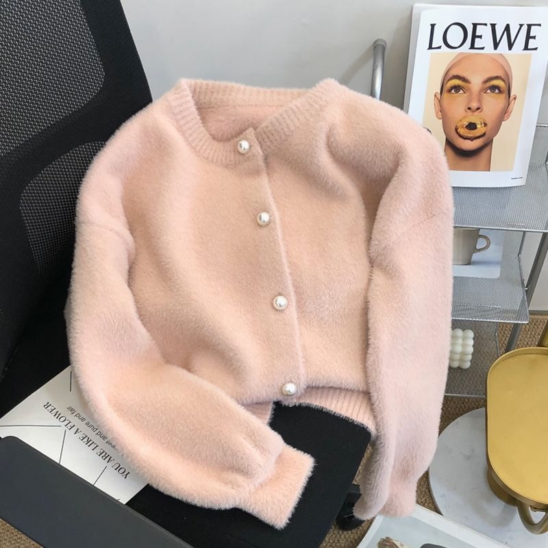 Cardigan pour femmes fausse fourrure de vison tricots fourrure femmes tricot joli pull pour femmes blanc rose vert haut à manches longues nouveaux vêtements d'extérieur