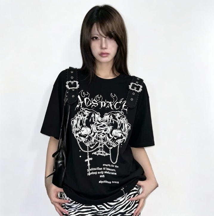 Nouveaux T-shirts Gothiques d'été pour Femme, Style Japonais, Décontractés à Manches Courtes, Motifs Cartoon, Hauts Tendance pour Femmes