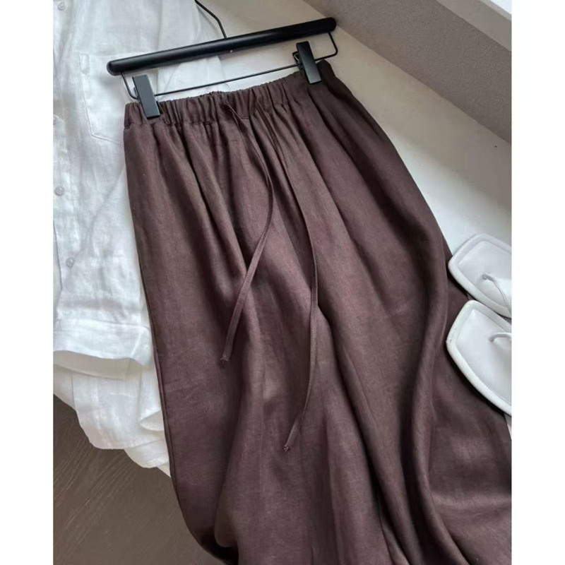 Taille haute coton lin femmes pantalons à jambes larges été mince pantalon décontracté ample mode coréenne solide tout-match pantalon droit