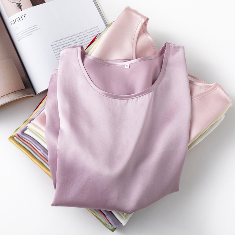 100% soie de mûrier 19 Momme Charmeuse soie femmes débardeur T-shirt à manches courtes chemise Blouse couleurs unies été M L XL AA4270