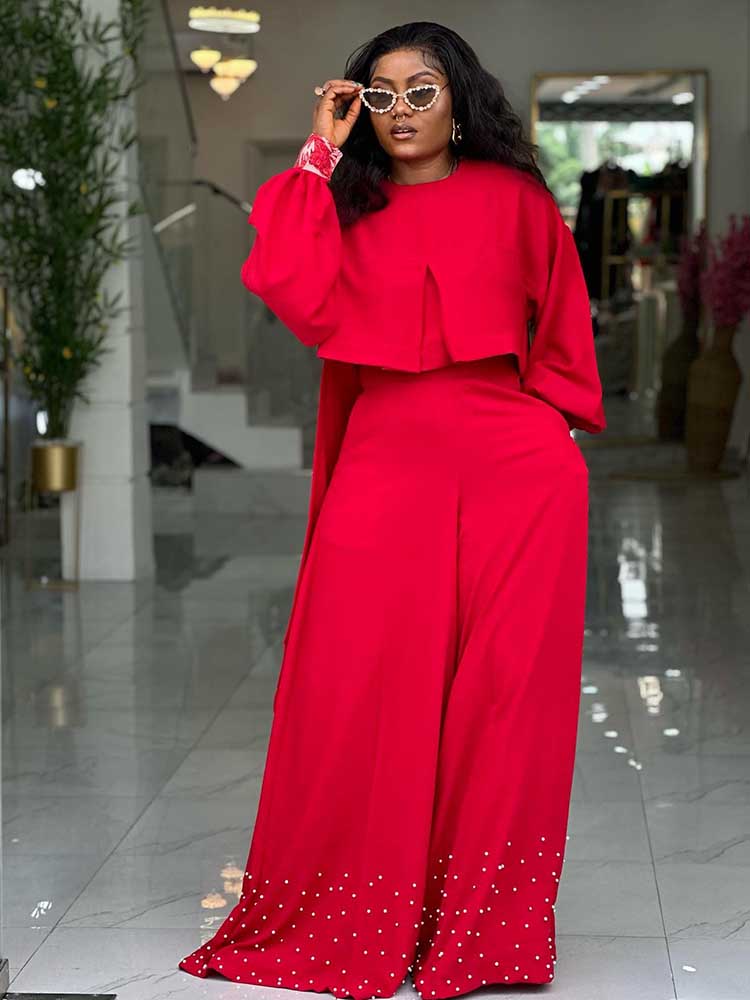 Vêtements de printemps pour femmes, ensemble 2 pièces, tenue pour femmes, manches lanternes, costume avec pantalon large et haut, ensembles élégants pour dames