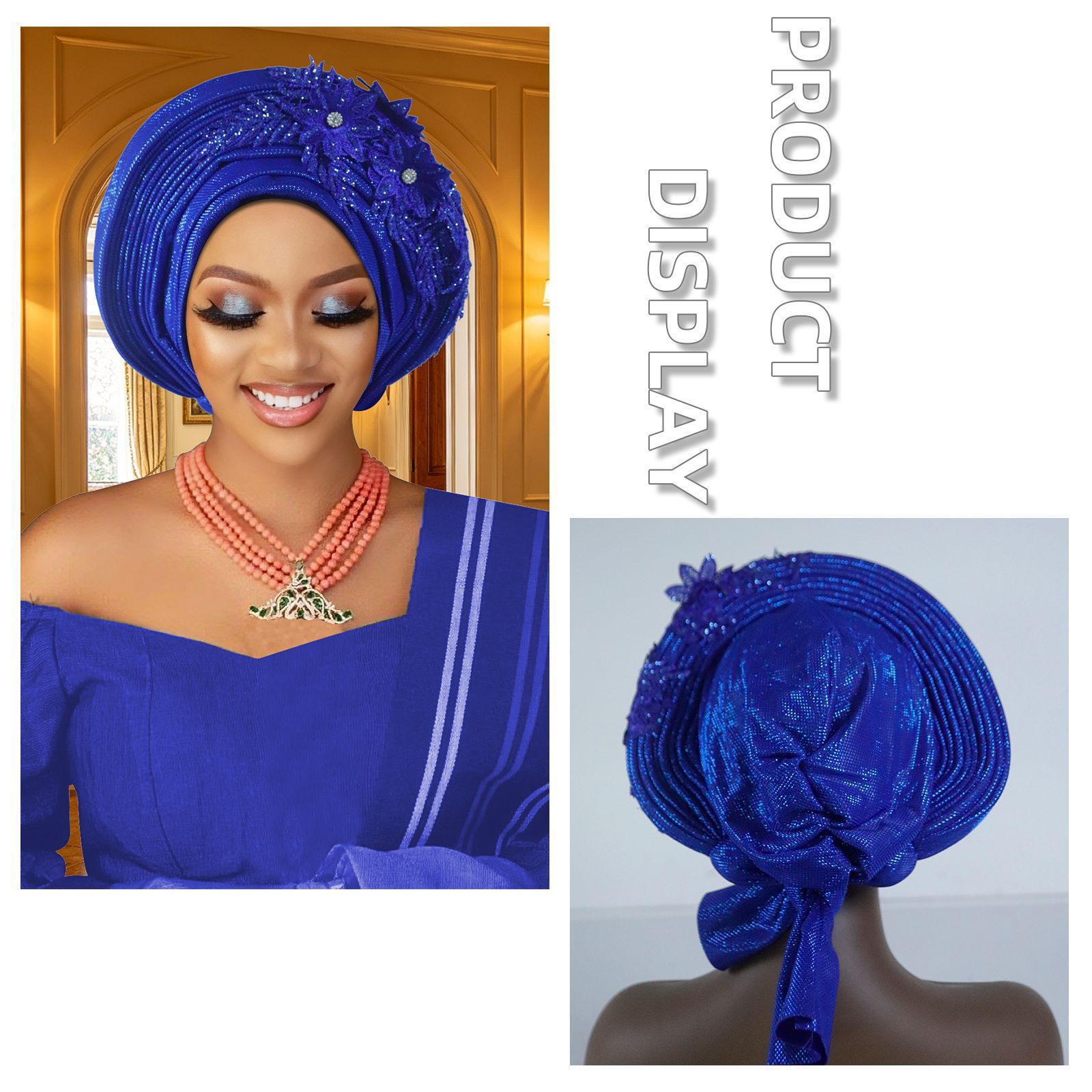 Turban africain pour femme, broderie florale, Gele nigérian, foulard de tête féminin, Geles de mariage, coiffe de fête