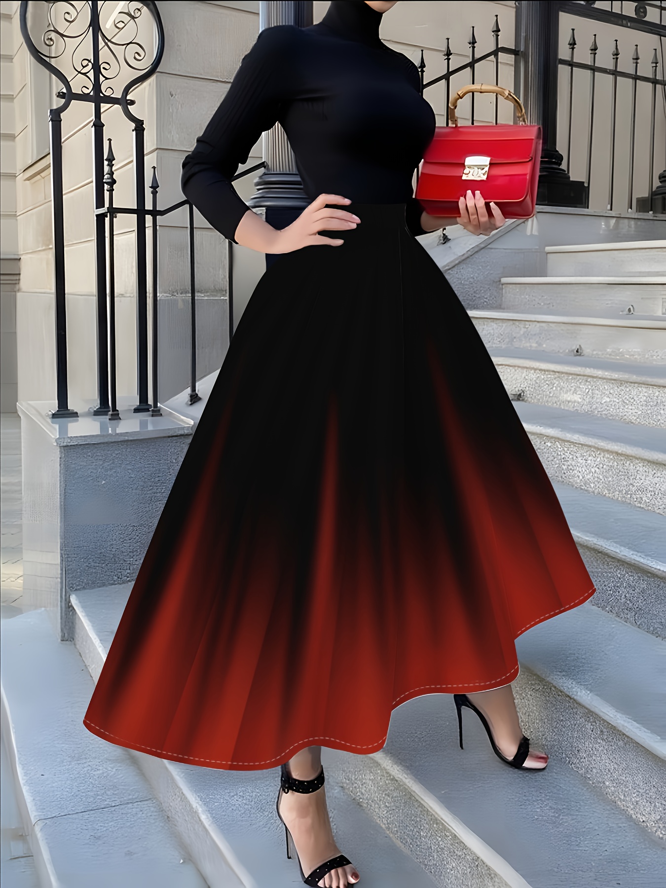 Jupe midi plissée taille haute élastique unie pour femme, idéale pour l'été et le bureau, style décontracté et tendance