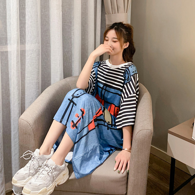 Robe Longue à Manches Courtes pour Femme, Tenue de Dessin Animé, Une Pièce, Grande Taille, Nouvelle Collection d'Été