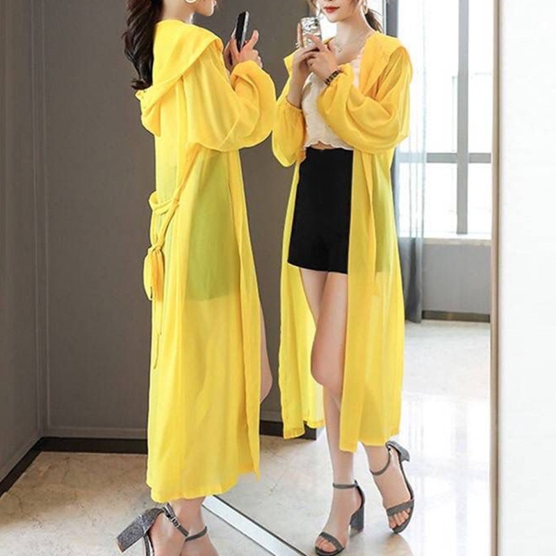 Vêtements de Protection solaire d'été pour femmes, Cardigan à capuche, chemises de Protection solaire en mousseline de soie, manteau Long pour dames, châle d'extérieur