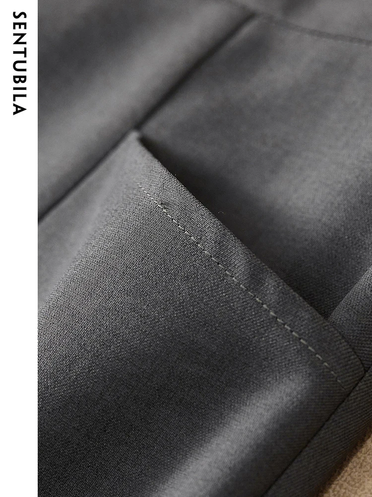 Jupe crayon midi fendue irrégulière SENTUBILA pour femme, taille haute, gris uni, avec poches, collection été 2026 - 132Q48722