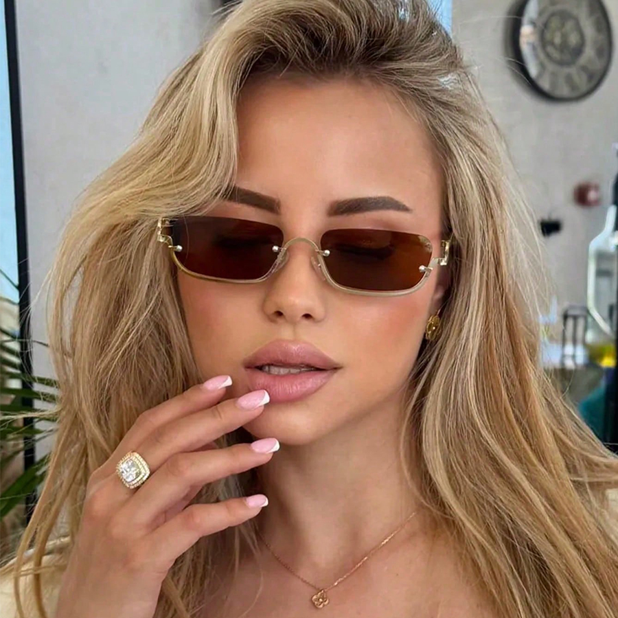 Lunettes de soleil rectangulaires noires pour femmes, Sexy, petite monture carrée en métal, marque de luxe de styliste, demi-monture