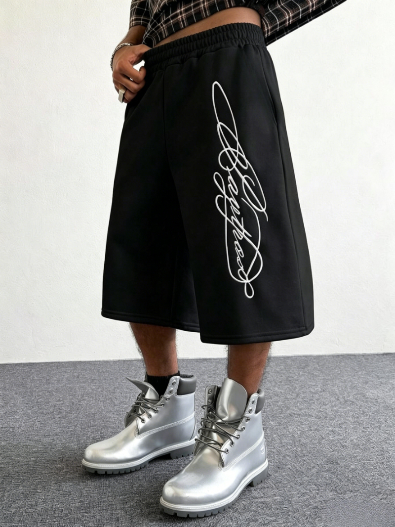 Shorts de sport pour hommes style streetwear avec imprimé signature britannique, parfaits pour les festivals de musique en plein air et les sorties décontractées dans les rues