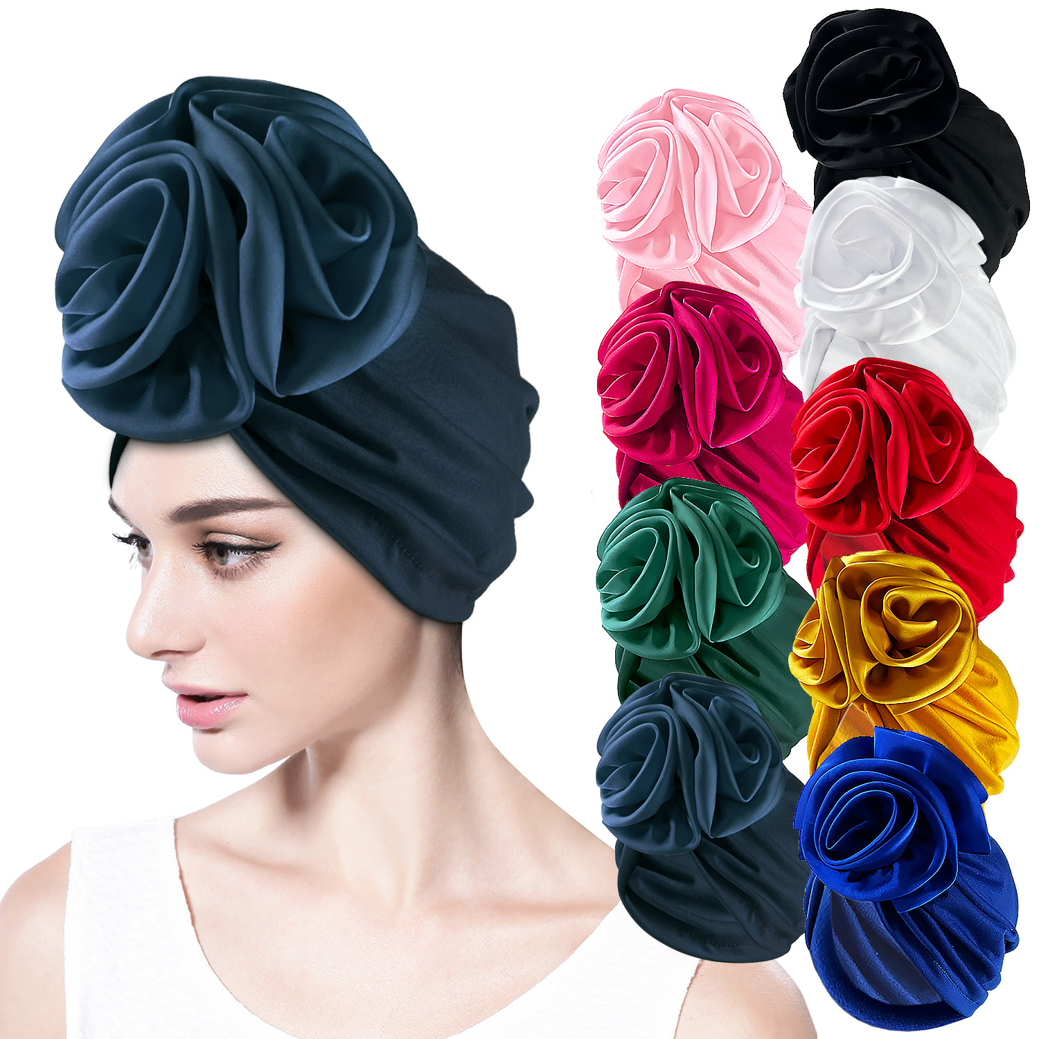 Turban de décoration florale pour femmes, document solide, fête, vêtements de sauna, casquette, accessoires pour cheveux, chapeaux pour femmes contre le cancer, indien, nouveau, 2024