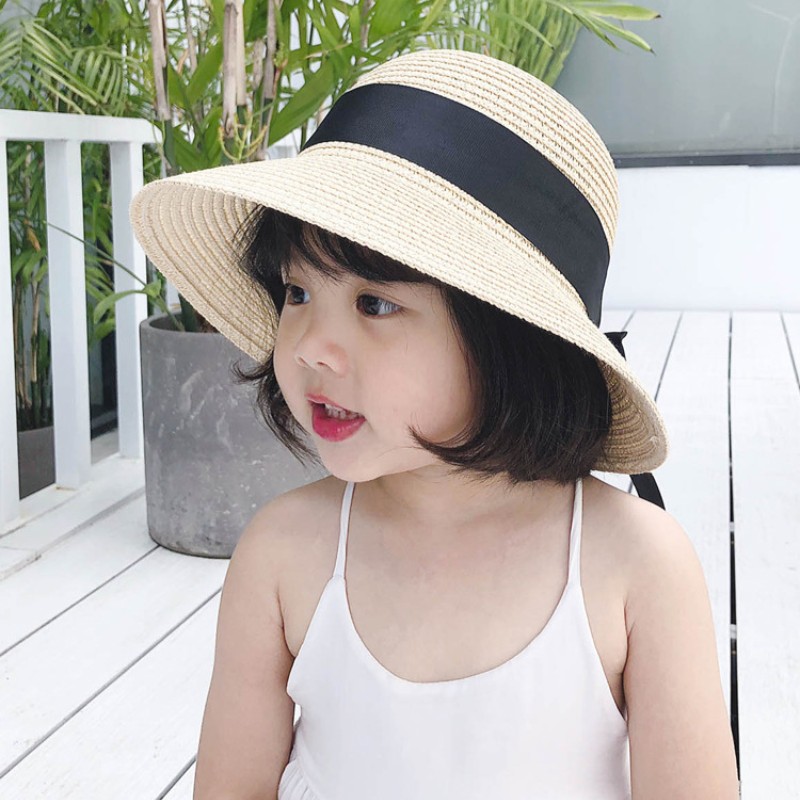 Chapeaux de soleil pliables à nœud papillon pour femmes et filles, chapeau de paille à large bord simple, protection UV extérieure, casquette de plage, femme, parent-enfant