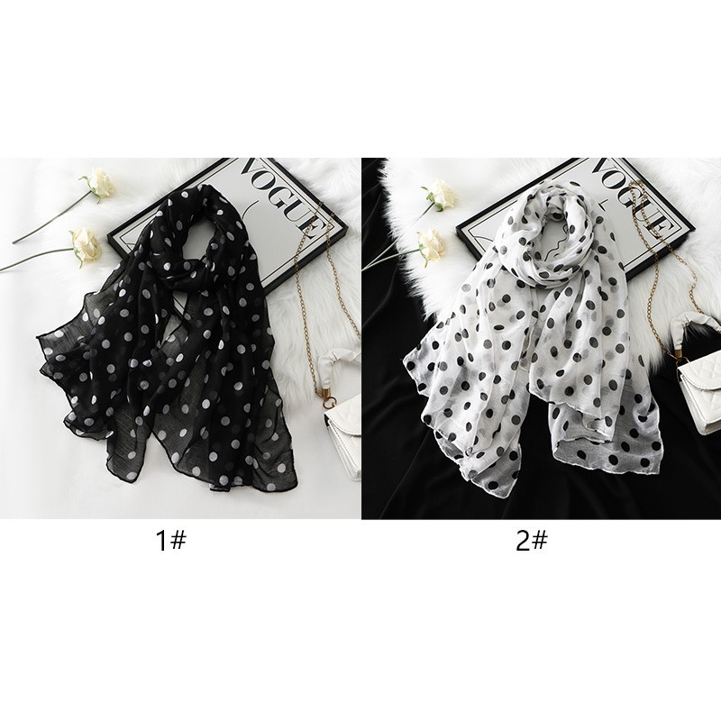 Écharpe longue à pois en laine de Bali, châle, nouveau foulard arabe, hijab noir et blanc