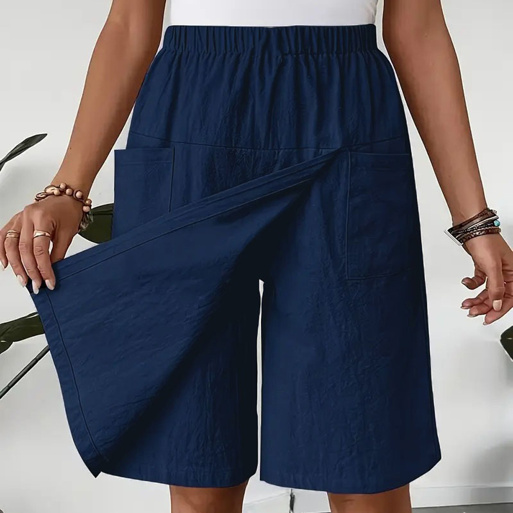 Pantalon jupe fin pour femme, décontracté, taille haute élastique, avec poches, coupe large, mi-pantalon LRFZ-C480