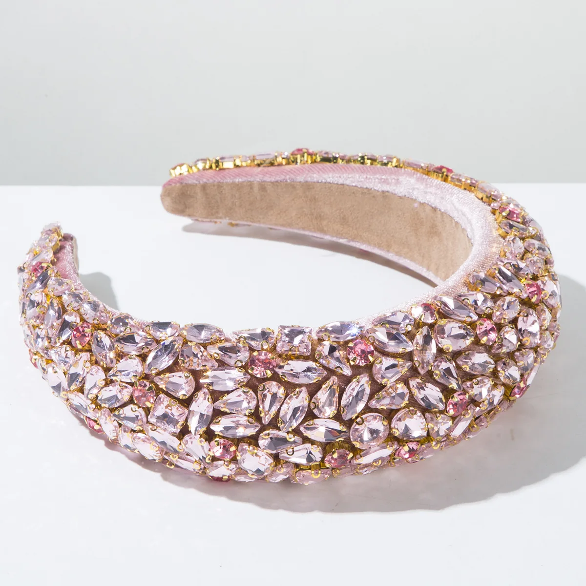 Bandeaux de luxe en perles de cristal pour femmes, large bandeau rembourré scintillant, cerceau de cheveux Baroque, bijoux de fête de bal, couvre-chef