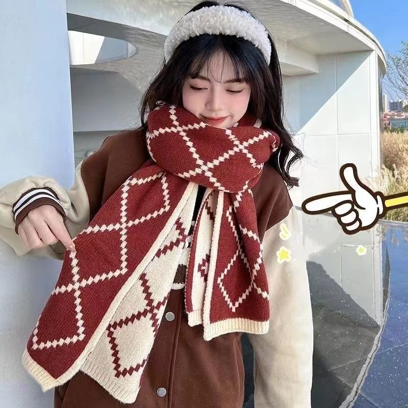 Écharpe d'hiver pour femmes et hommes, écharpe en laine tricotée double face, écharpe à carreaux, petite, douce, chaude, écharpes de couple, écharpe coupe-vent pour l'extérieur