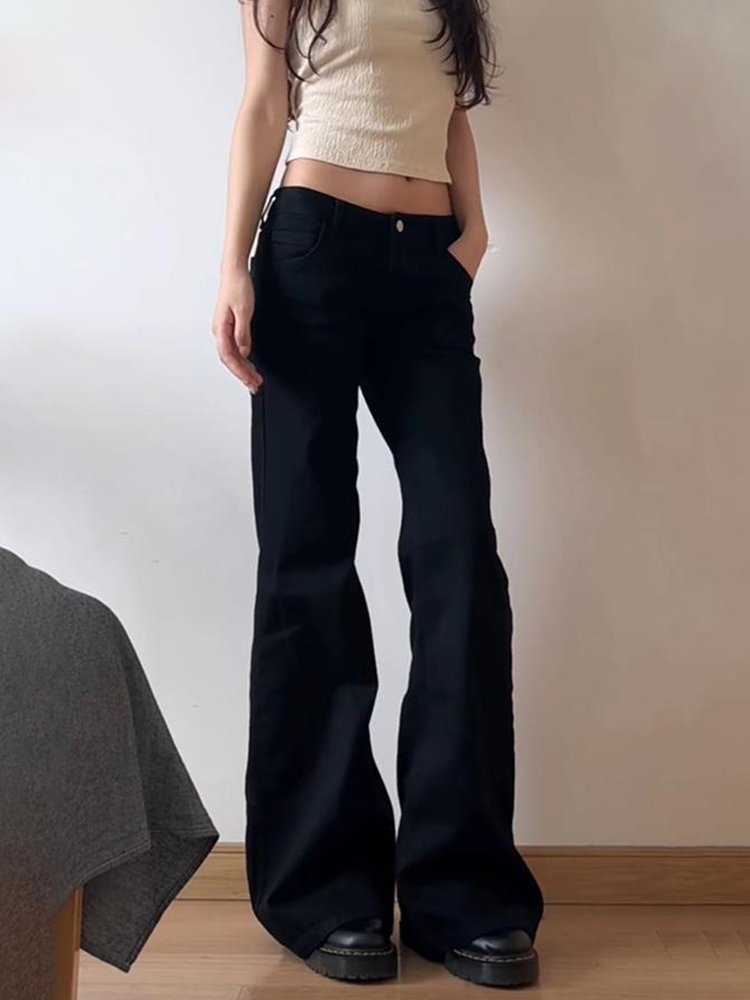Jean évasé taille basse pour femmes, Style rétro, bleu, noir, Micro pantalon évasé, ample, droit, jambes larges, mode printemps