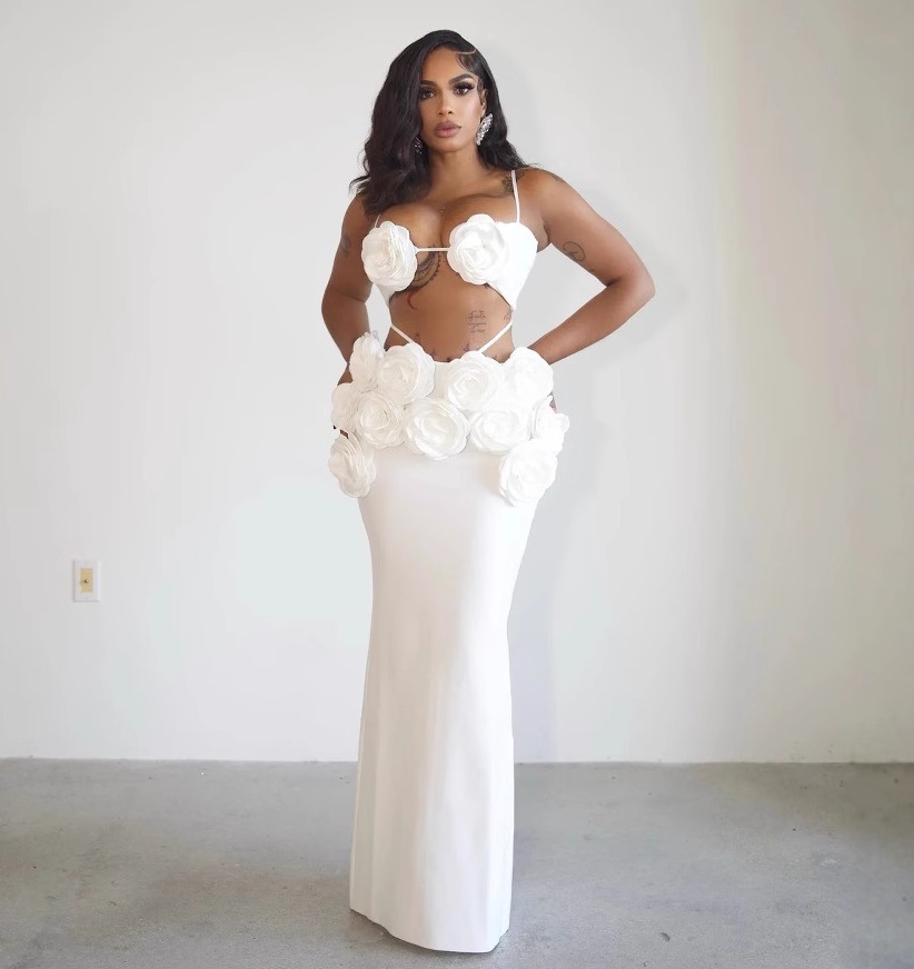 Robe longue à bandes pour femmes, couleur noir et blanc, Sexy, sans manches, col en v, moulante, 2 pièces, florale, tenue de soirée en boîte de nuit