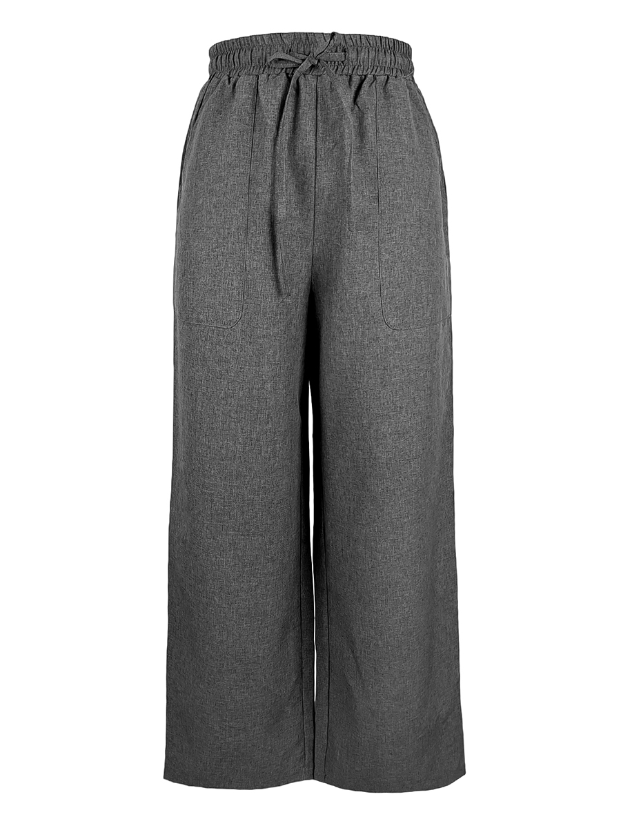 Pantalon à jambes larges pour femmes, taille élastique, cordon de serrage, décontracté, ample, couleur unie, poches, confortable, doux, pantalon de plage, été