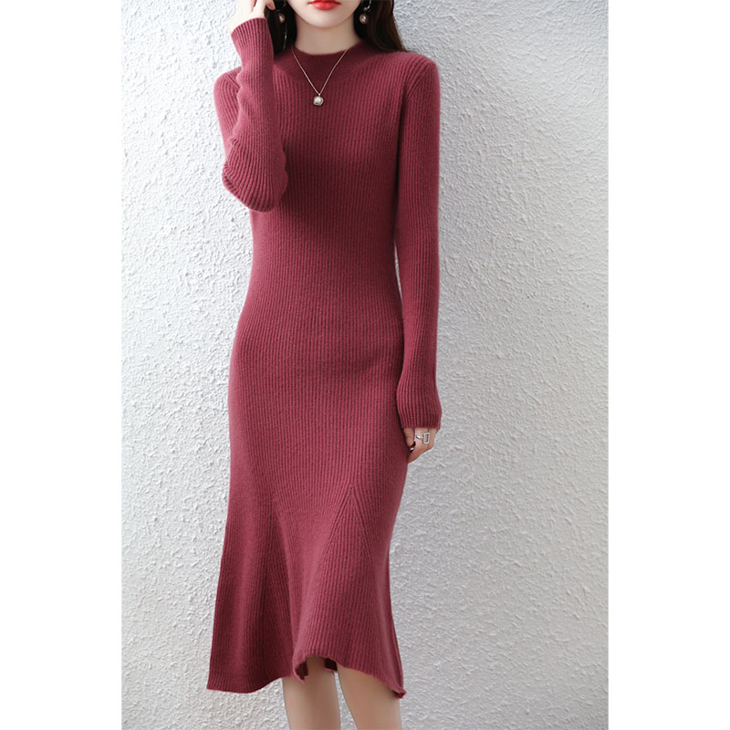 Robe pull en cachemire à col rond pour femme, 100% laine mérinos, robe de soirée élégante, pull femme, jupes décontractées, automne, hiver