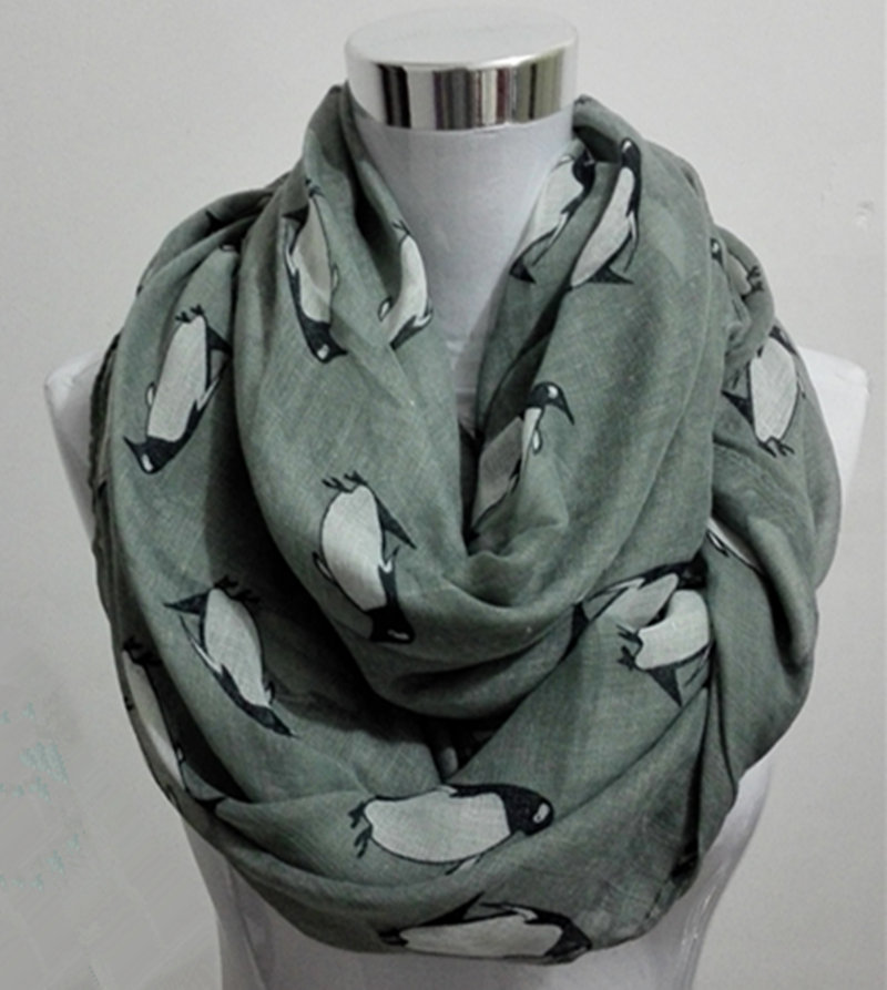 Mode pingouin imprimé cercle cou foulards femme grands mouchoirs pour femmes animal châle Snood écharpe capuche pour les femmes