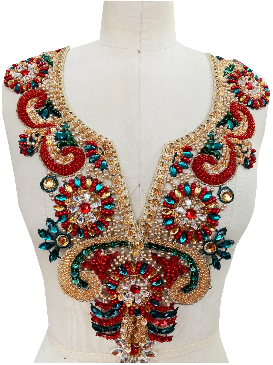 5 Style National col en V Tulle vêtements décoration arabe robe musulmane tissu de luxe à la main paillettes cristal diamant chaud matériel