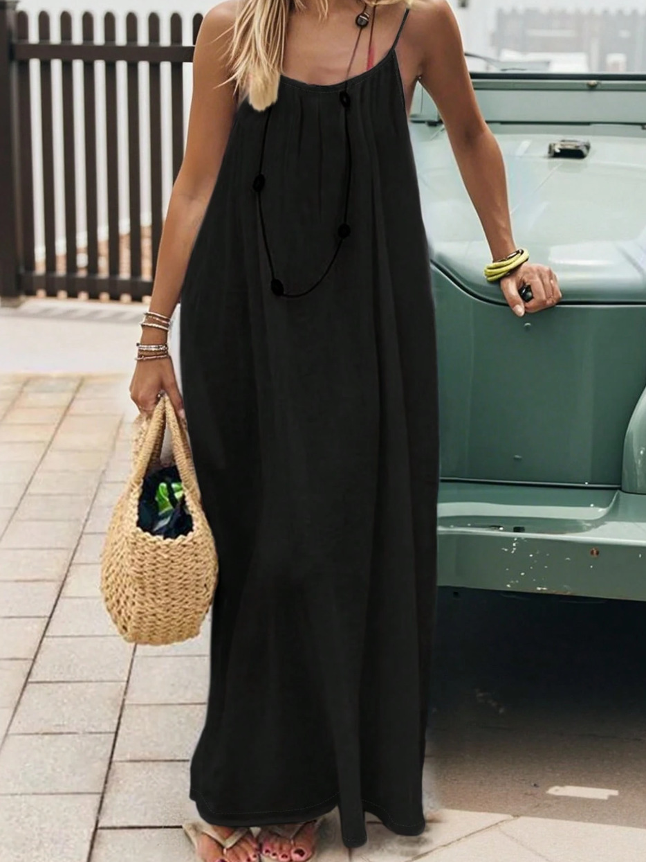 Robe camisole de couleur unie pour femme, ample et grande taille, sans manches, longue, pour les vacances à la plage, jupe longue