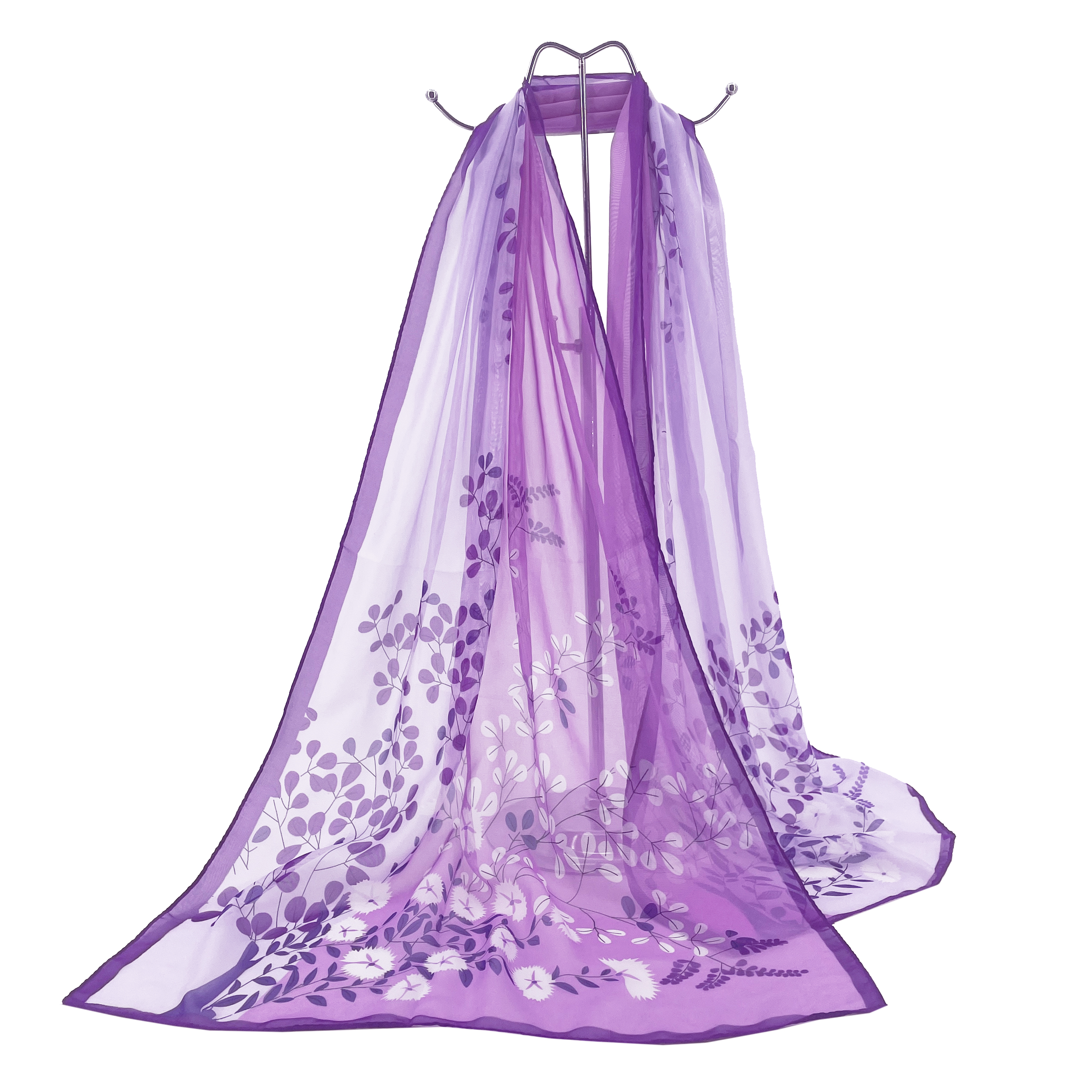 Écharpe légère imitation soie colorée pour femme, motif feuilles et fleurs, polyvalente, pour toutes les occasions