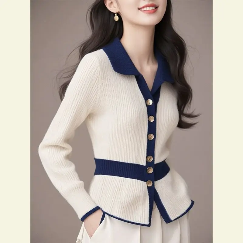 Cardigan tricoté blanc pour femme, Style coréen doux, taille Unique, exquis, Patchwork, pull, vêtements féminins, automne hiver