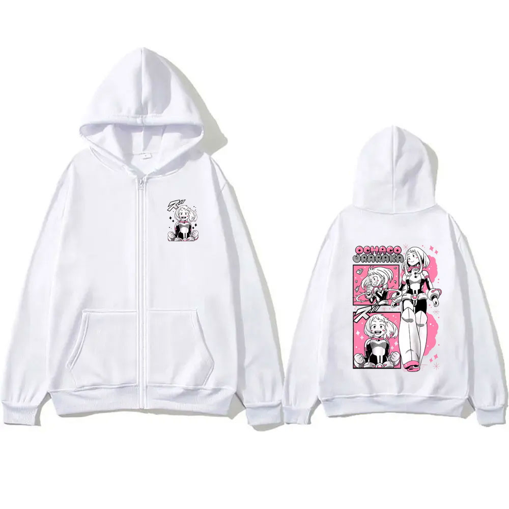 Sweat-shirt à capuche avec fermeture éclair Anime My Hero Academia, veste à fermeture éclair Ochaco Uraraka pour hommes et femmes, Y2k, mignon, Kawaii, surdimensionné