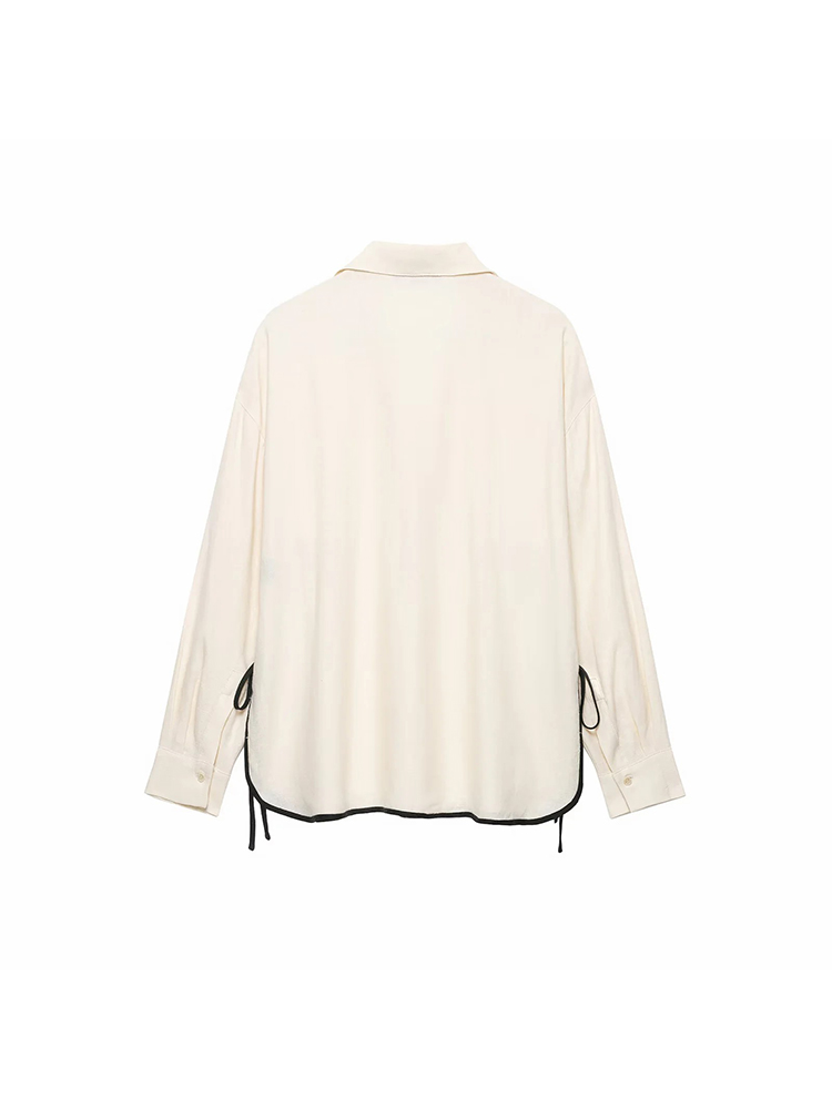 Ensemble 2 pièces pour femme : Blouse à col contrastant et manches longues, et pantalon large assorti – Tenue décontractée pour femme
