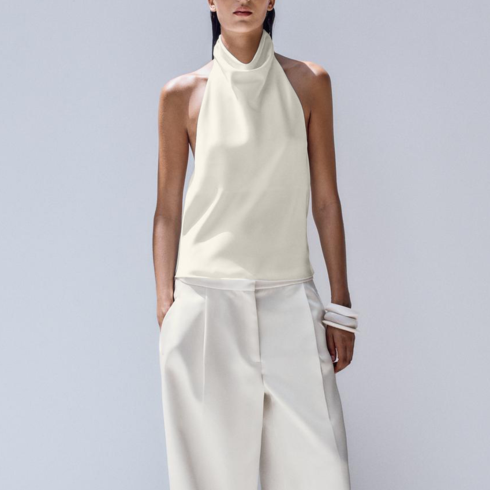 Haut en Satin Sexy pour femmes, col licou, dos nu, gilets pour vacances à la plage, fête d'été, vêtements quotidiens, activité de plein air, Streetwear