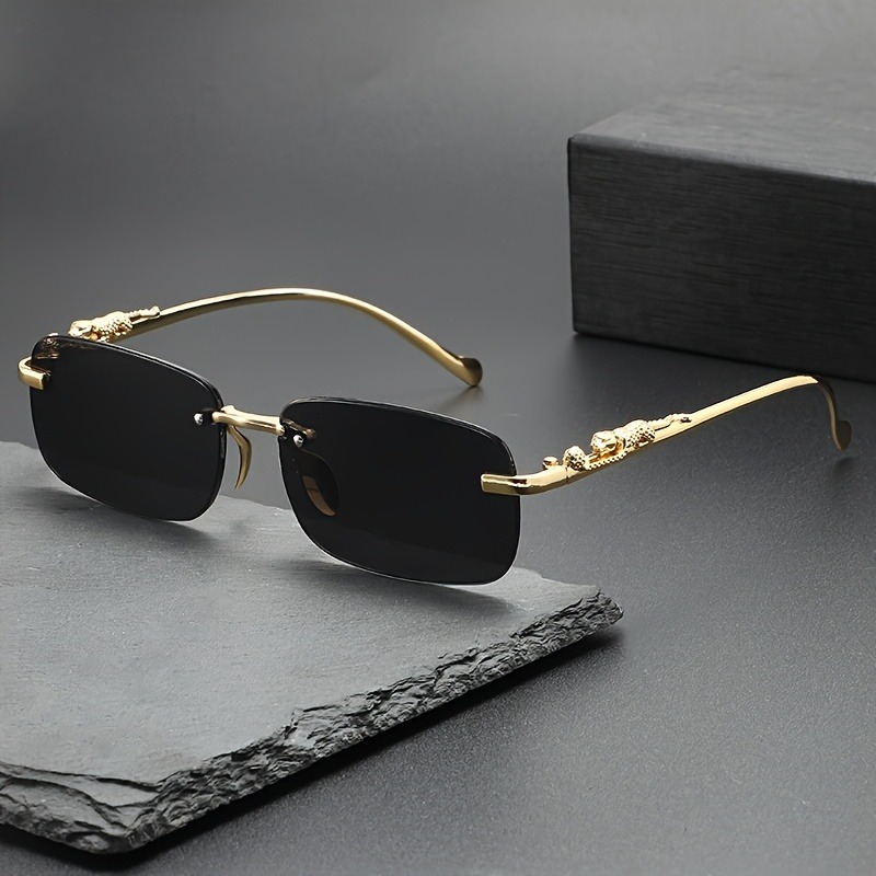 Lunettes de soleil métalliques sans monture tendance pour hommes et femmes – Modèle populaire classique petit carré pour l'été et les voyages